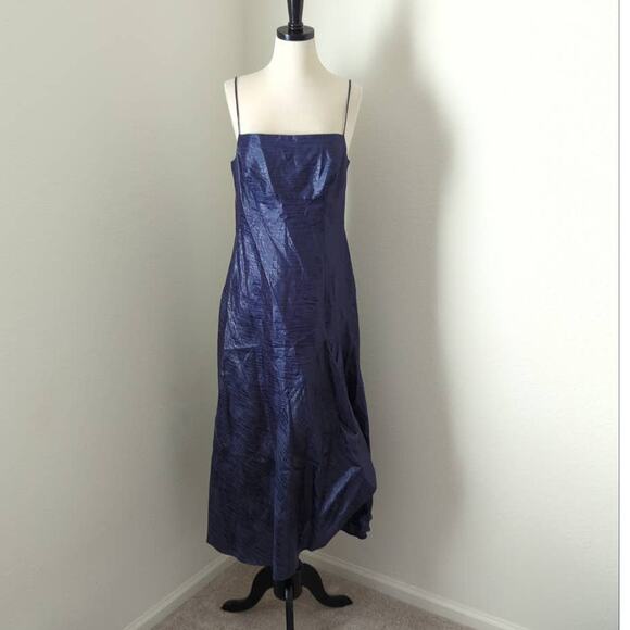 VTG Gai Mattiolo Couture Womens 90s Blue Shiny Slip Dress Linen Italy Size 12 - Picture 6 of 10